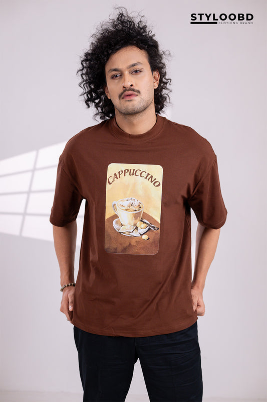 Oversized "Cappuccino Vibes – Coffee Lovers Graphic T-Shirt"