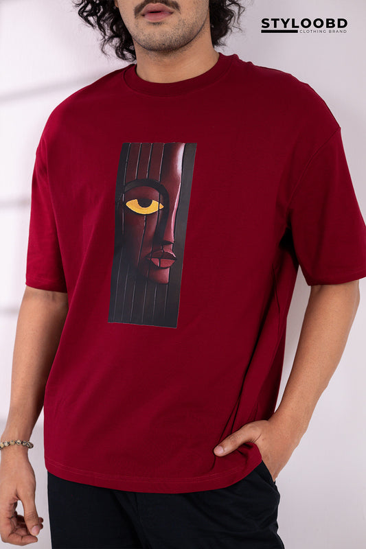 Premium Oversized Drop Shoulder T-Shirt – Abstract Face Art Design