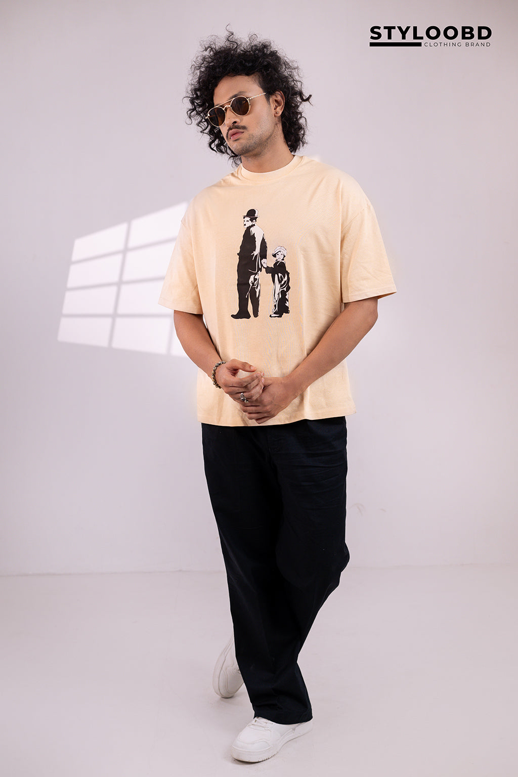 Charlie Chaplin Oversized Tee with Classic Duo Silhouette Print