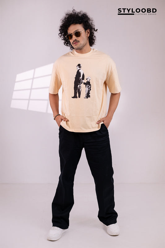 Charlie Chaplin Oversized Tee with Classic Duo Silhouette Print