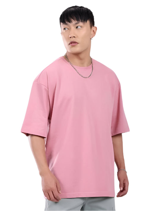 Minimalist Baby Pink Drop Shoulder Oversized T-Shirt – Unisex Streetwear