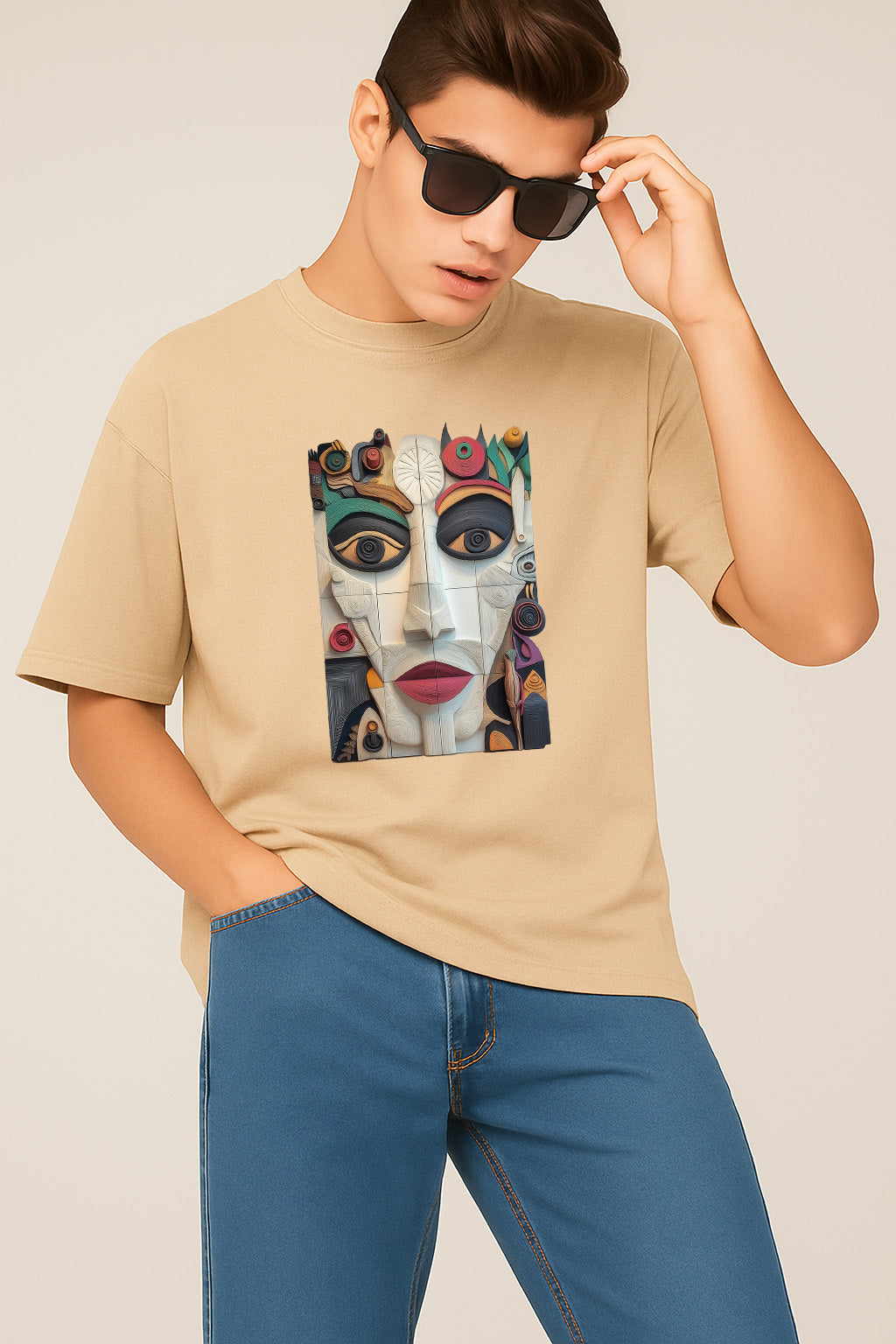 Premium Abstract Face Art Graphic T-Shirt β Colorful Modern Design Tee
