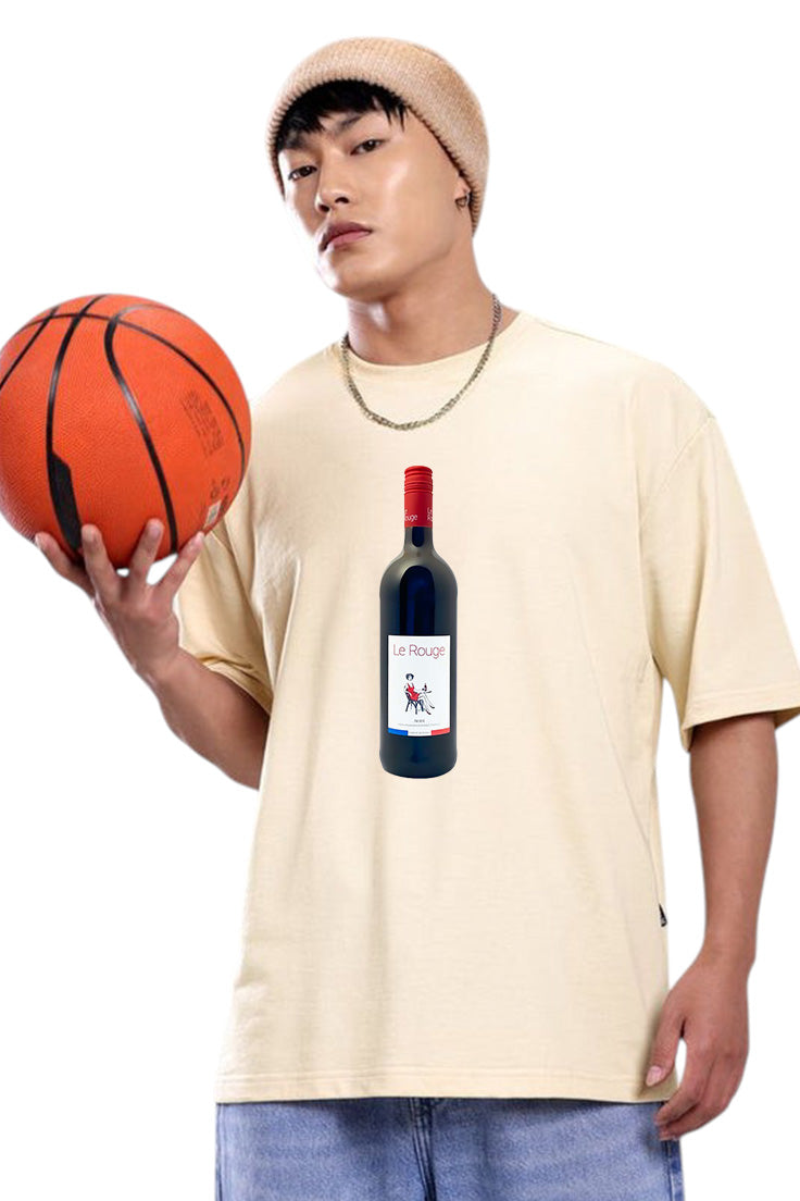 Premium Oversized T-Shirt with Red Wine Bottle Graphic Print