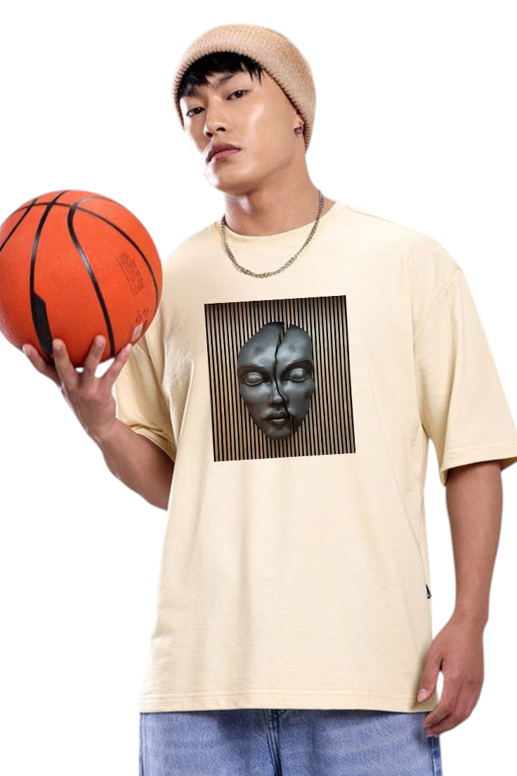 Premium Oversized T-Shirt with Abstract Broken Face Wall Art Print