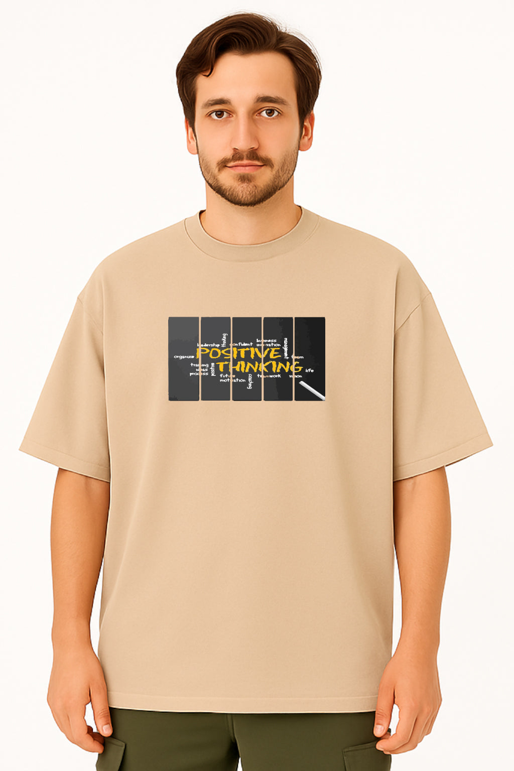 Oversized T-Shirt with "Positive Thinking" Graphic Print