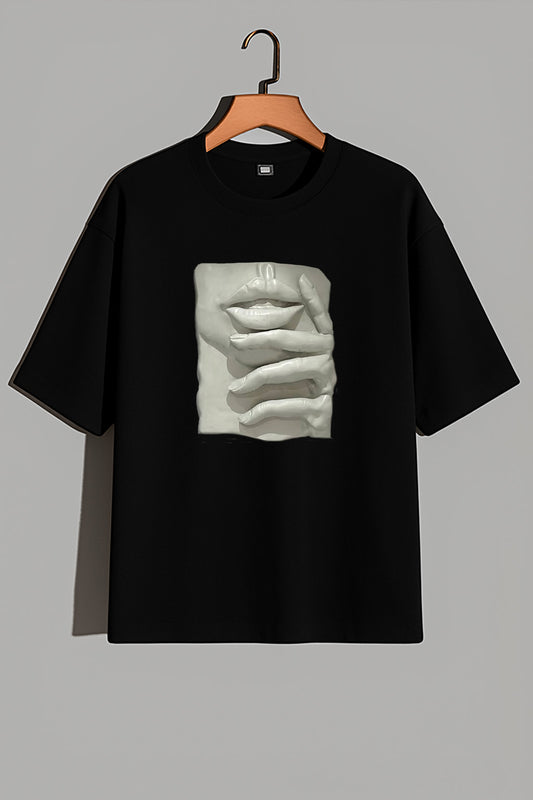 Premium Graphic T-Shirt with Sculpted Lips & Hands – Artistic Streetwear Design