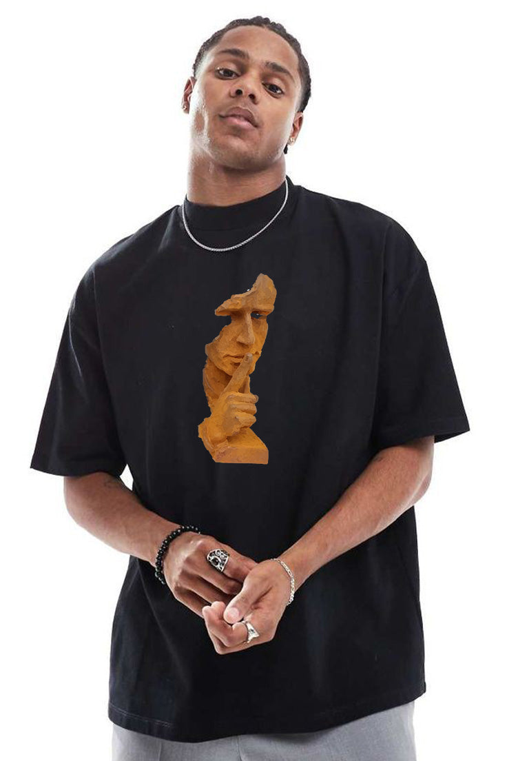 Premium Oversized T-Shirt with Abstract Face Sculpture Graphic