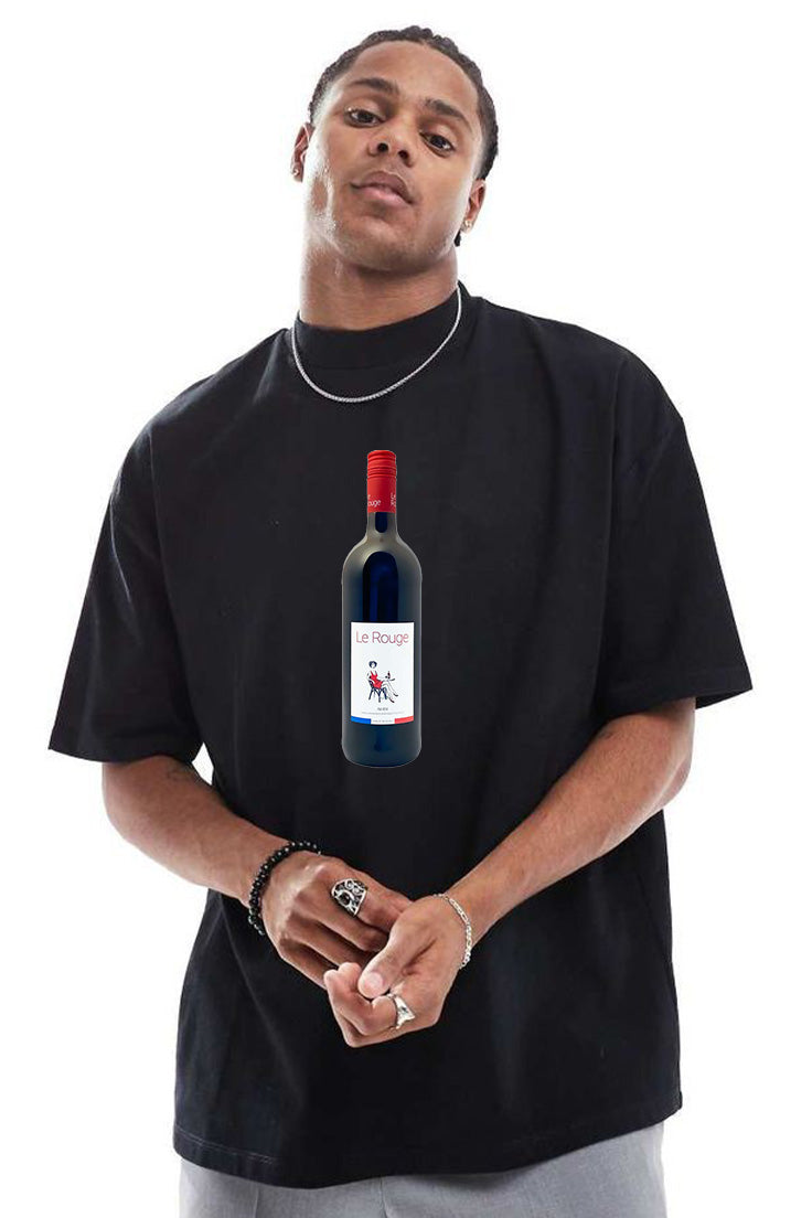 Premium Oversized T-Shirt with Red Wine Bottle Graphic Print