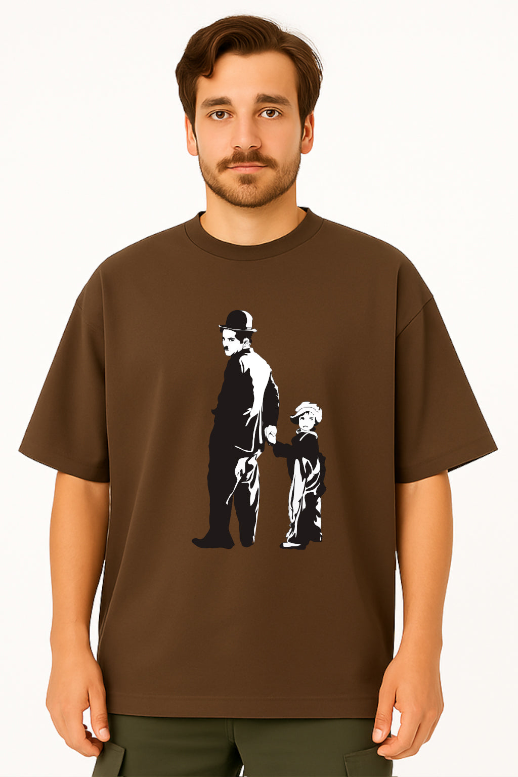 Charlie Chaplin Oversized Tee with Classic Duo Silhouette Print