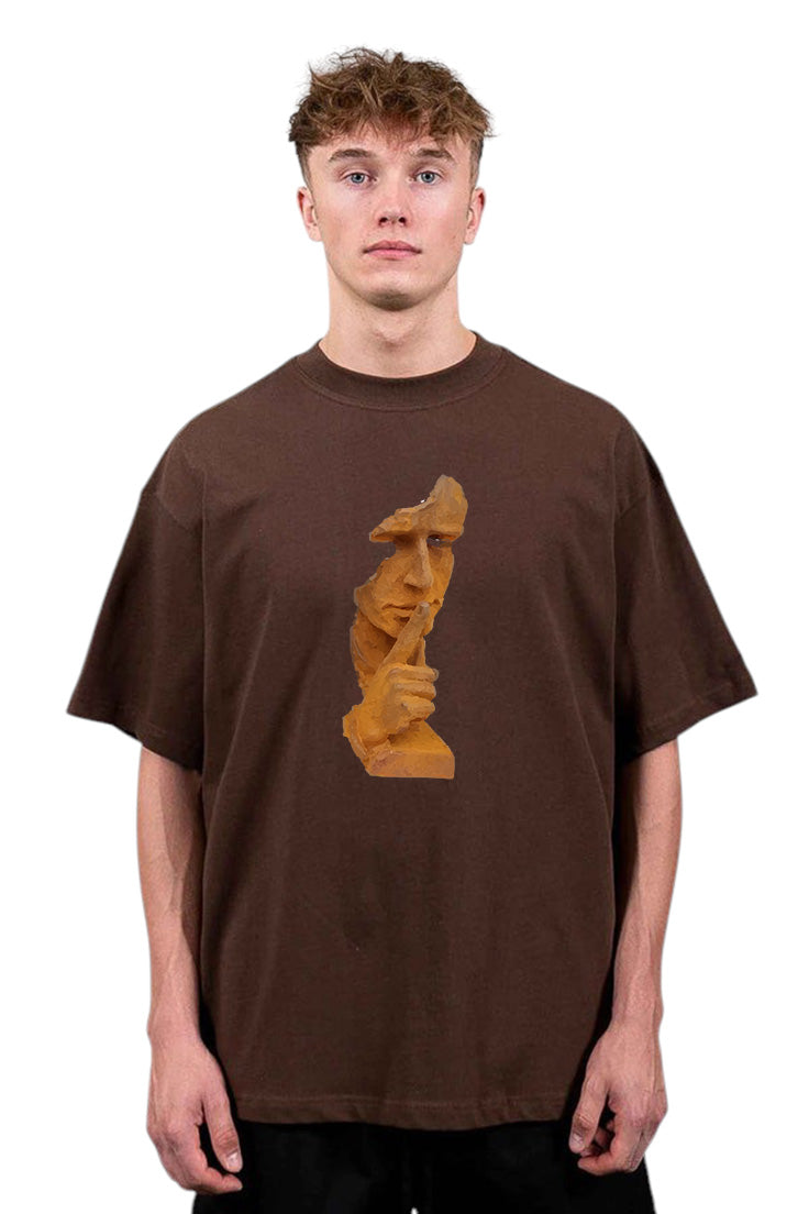 Premium Oversized T-Shirt with Abstract Face Sculpture Graphic
