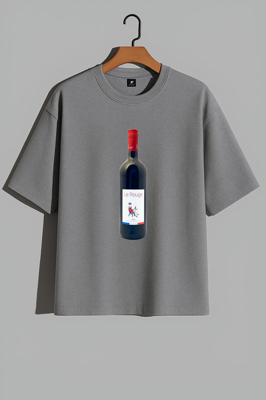 Premium Oversized T-Shirt with Red Wine Bottle Graphic Print