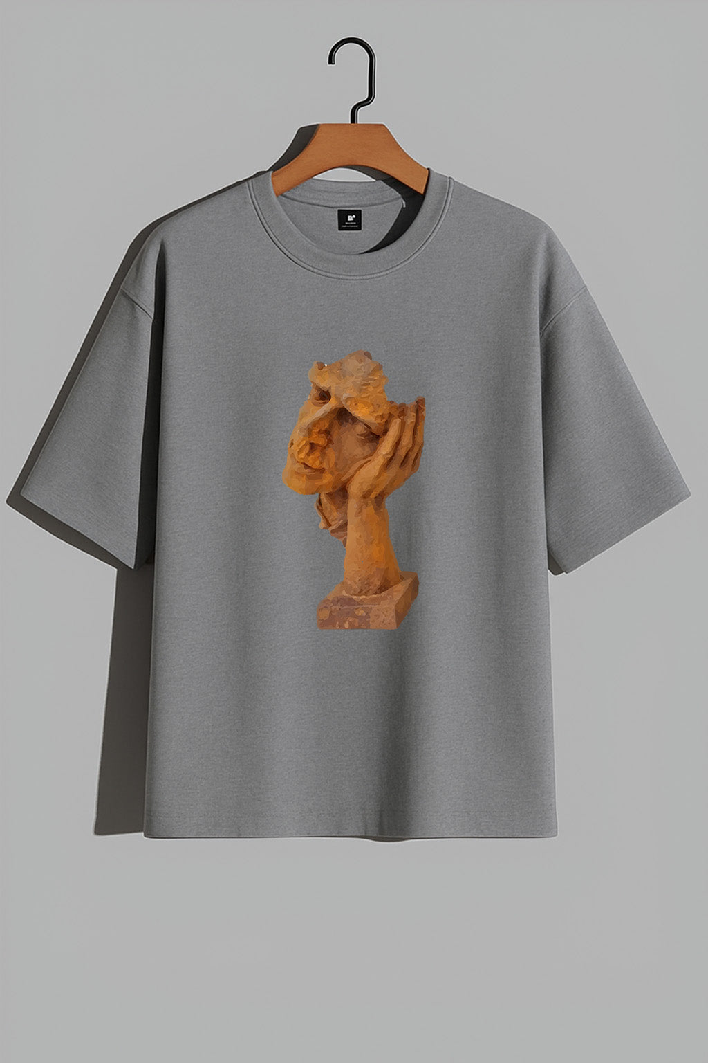 Premium Oversized T-Shirt with Thoughtful Abstract Face Sculpture Print