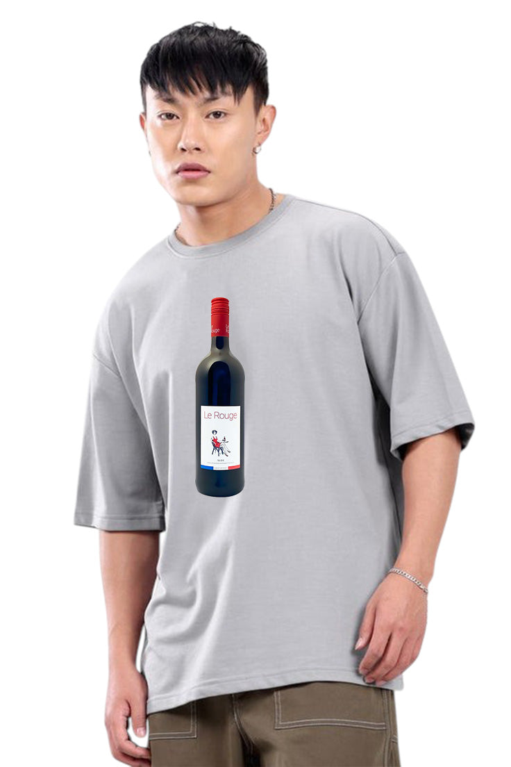 Premium Oversized T-Shirt with Red Wine Bottle Graphic Print
