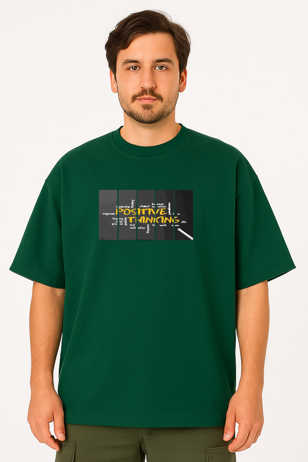Oversized T-Shirt with "Positive Thinking" Graphic Print