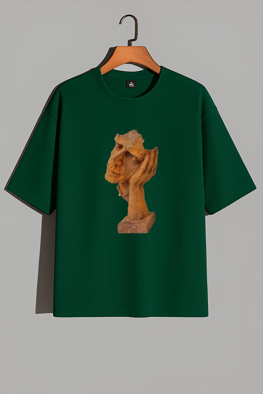 Premium Oversized T-Shirt with Thoughtful Abstract Face Sculpture Print