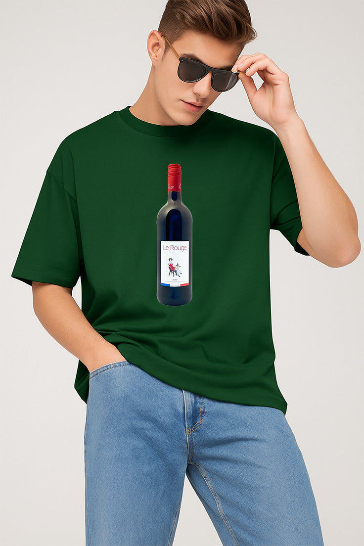 Premium Oversized T-Shirt with Red Wine Bottle Graphic Print