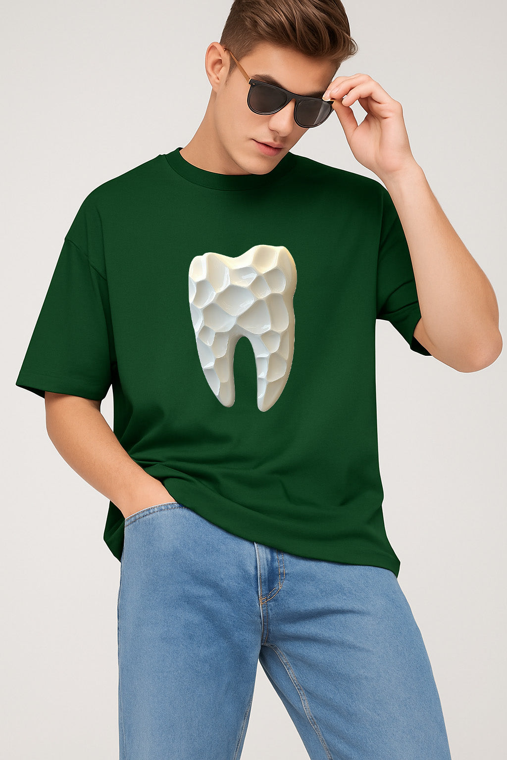 Premium Oversized T-Shirt with 3D Geometric Tooth Design – Modern Artistic Graphic Tee