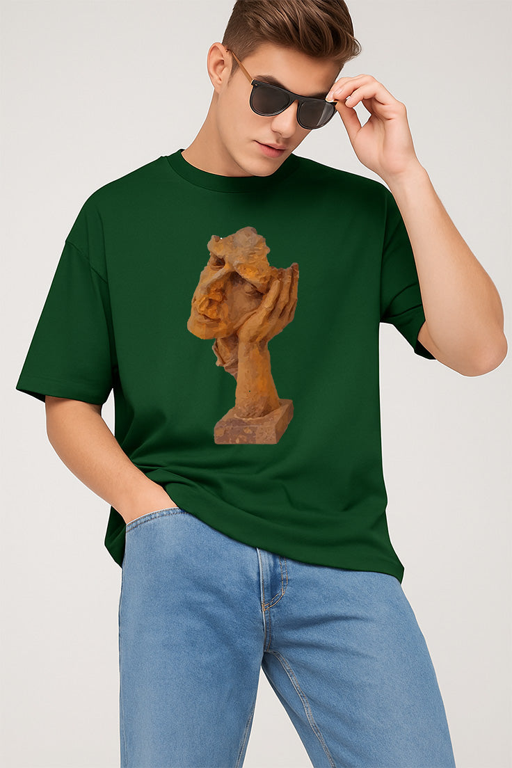 Premium Oversized T-Shirt with Thoughtful Abstract Face Sculpture Print