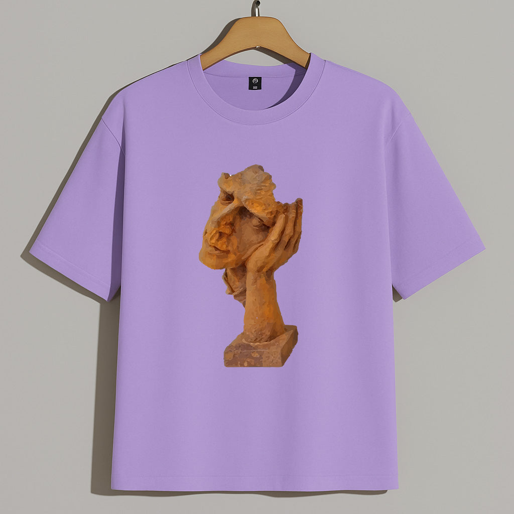 Premium Oversized T-Shirt with Thoughtful Abstract Face Sculpture Print