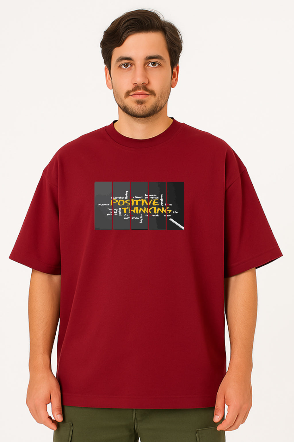 Oversized T-Shirt with "Positive Thinking" Graphic Print