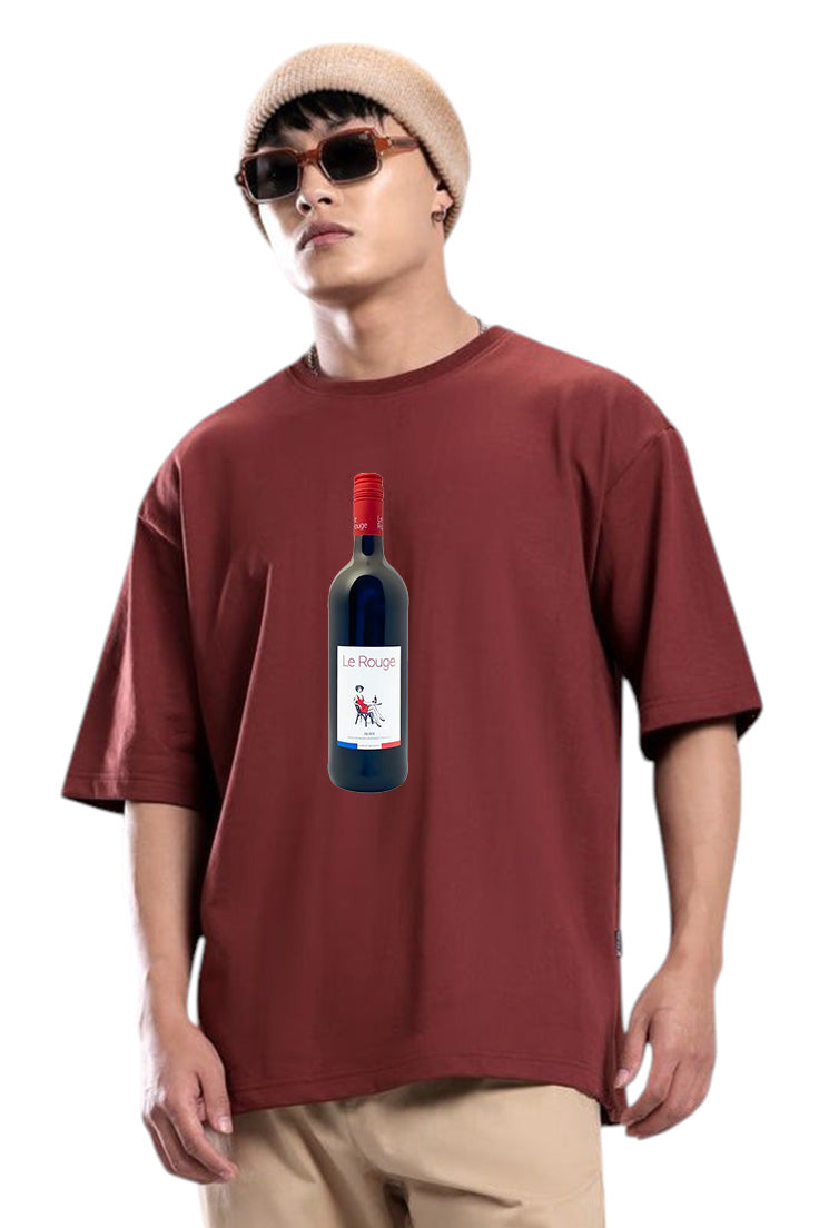 Premium Oversized T-Shirt with Red Wine Bottle Graphic Print