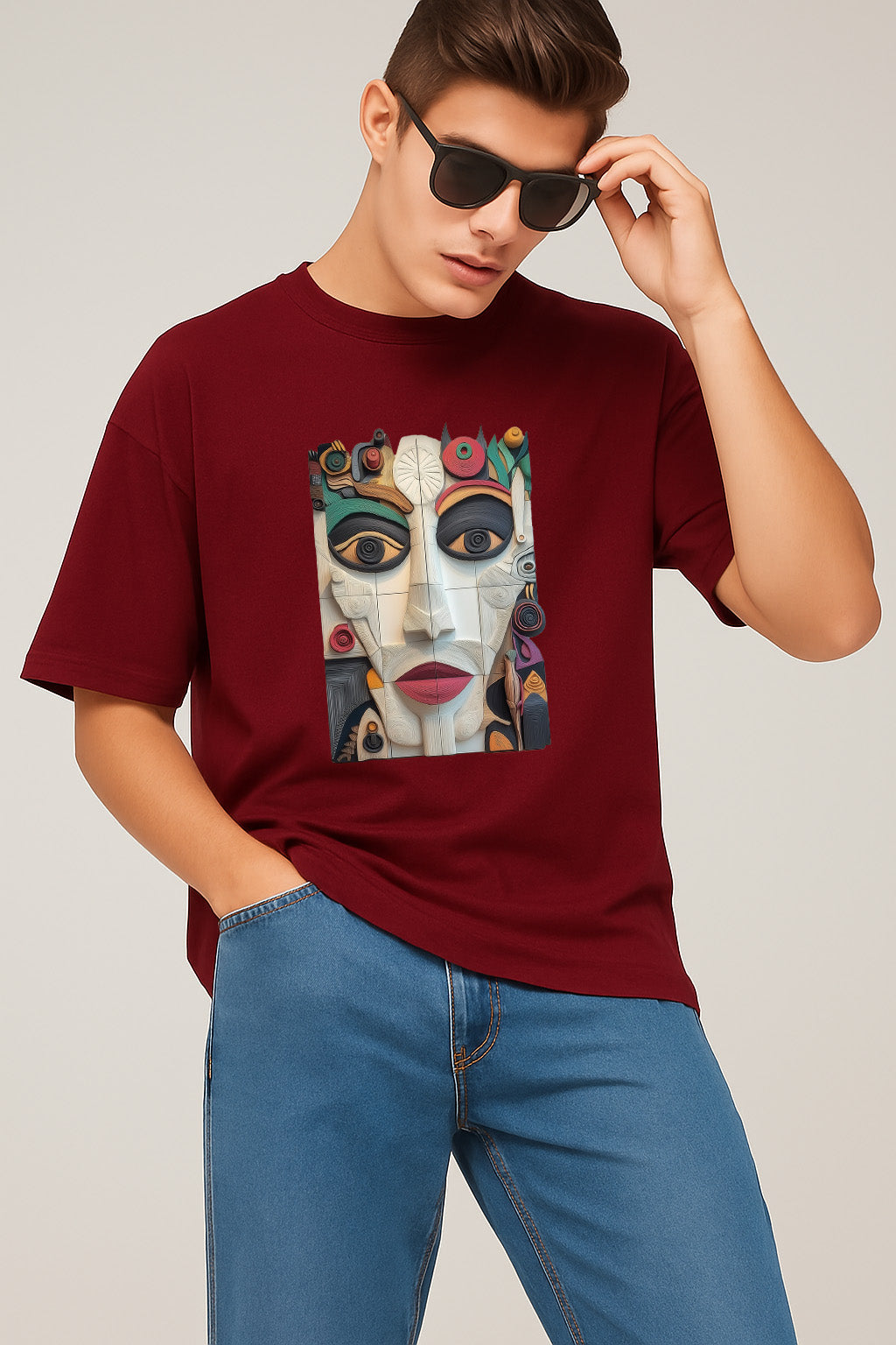 Premium Abstract Face Art Graphic T-Shirt β Colorful Modern Design Tee