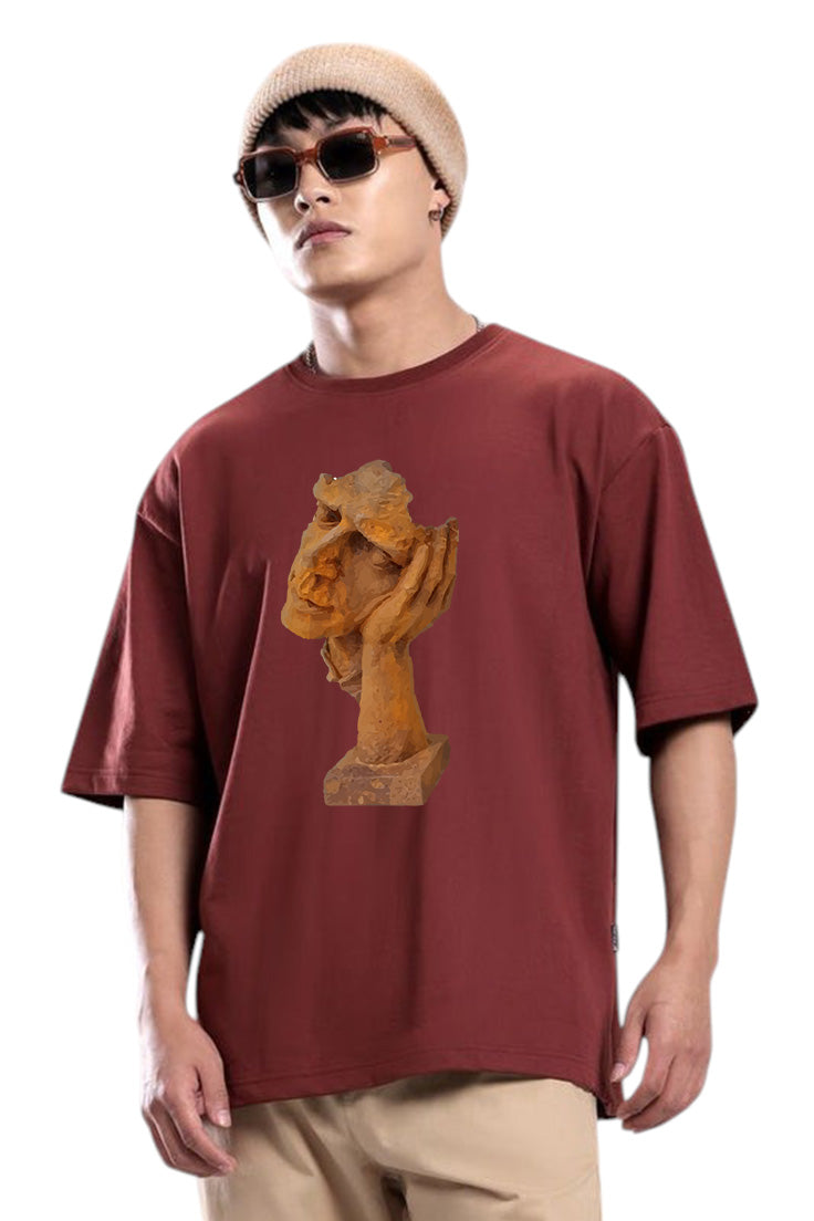 Premium Oversized T-Shirt with Thoughtful Abstract Face Sculpture Print
