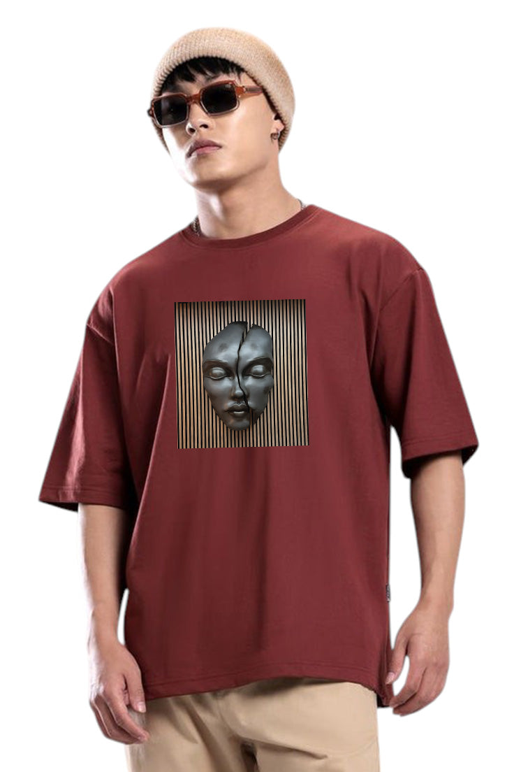 Premium Oversized T-Shirt with Abstract Broken Face Wall Art Print