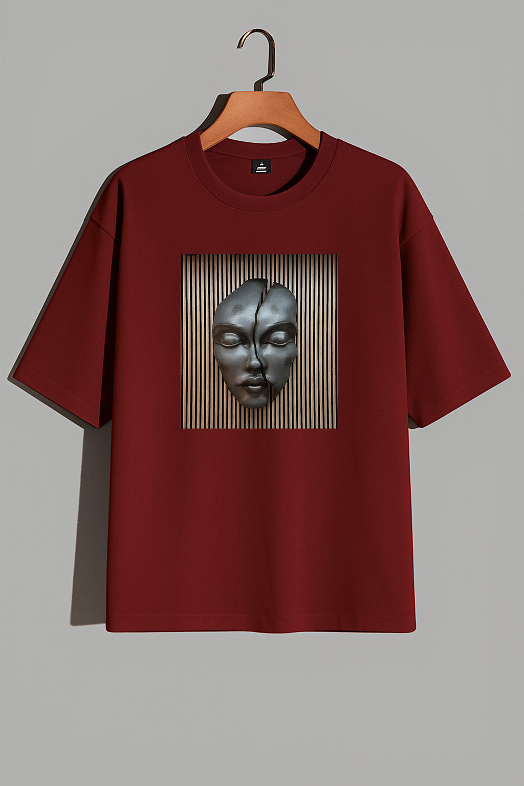 Premium Oversized T-Shirt with Abstract Broken Face Wall Art Print
