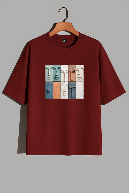 Premium Oversized T-Shirt with Colorful Abstract Faces – Modern Art Graphic Tee