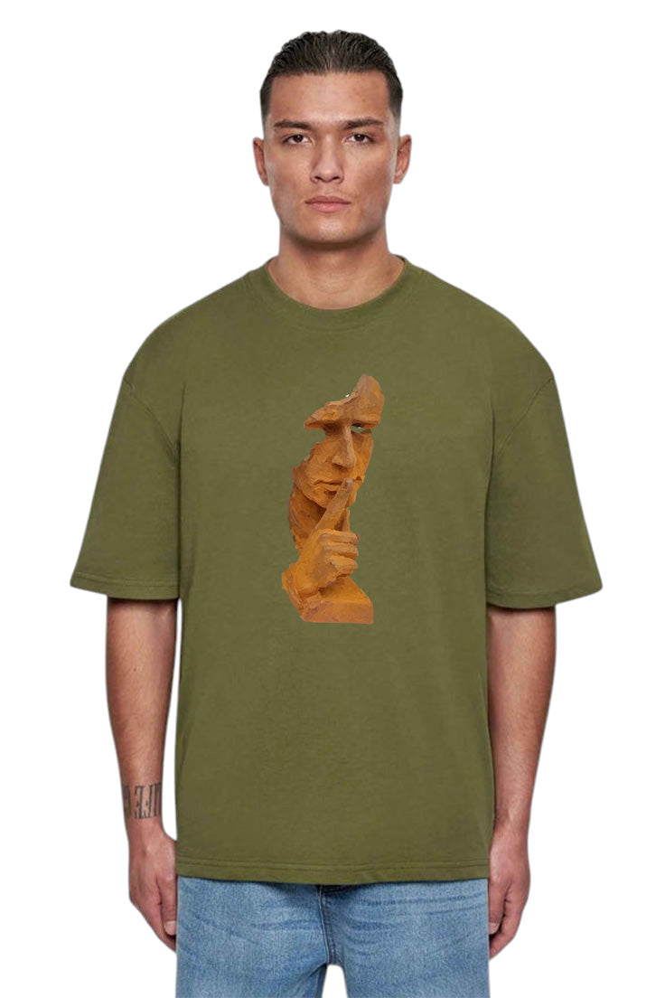 Premium Oversized T-Shirt with Abstract Face Sculpture Graphic