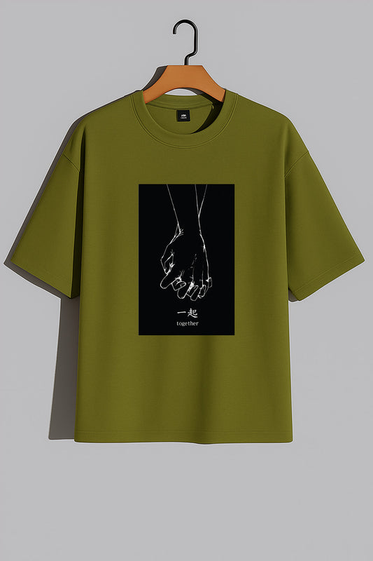 Premium Oversized T-Shirt with Minimalist “Together” Hand-Holding Graphic