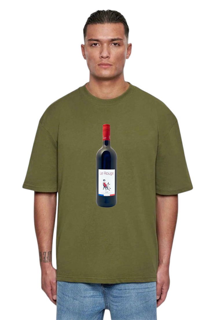 Premium Oversized T-Shirt with Red Wine Bottle Graphic Print