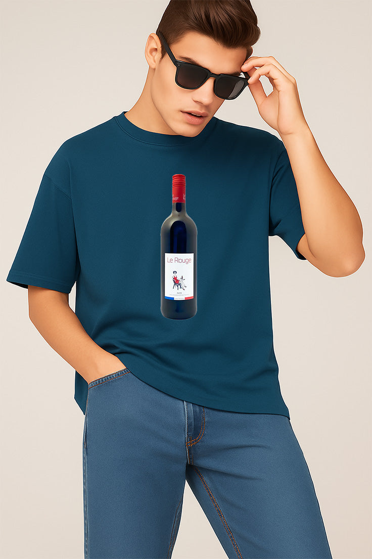 Premium Oversized T-Shirt with Red Wine Bottle Graphic Print