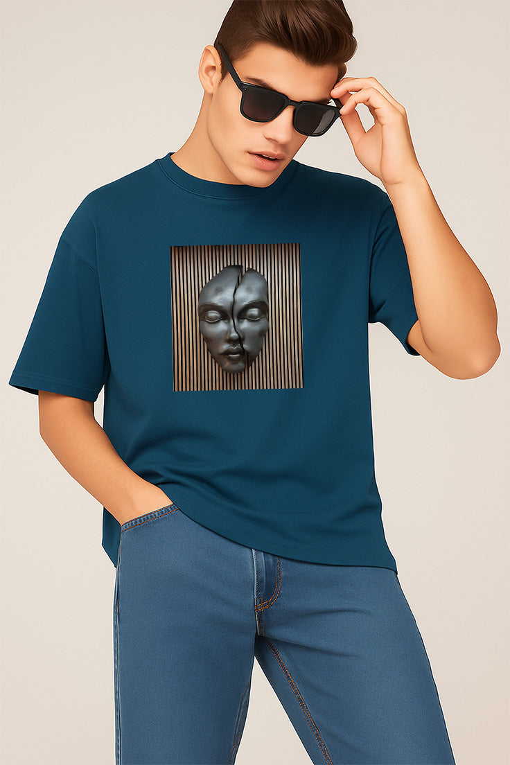 Premium Oversized T-Shirt with Abstract Broken Face Wall Art Print
