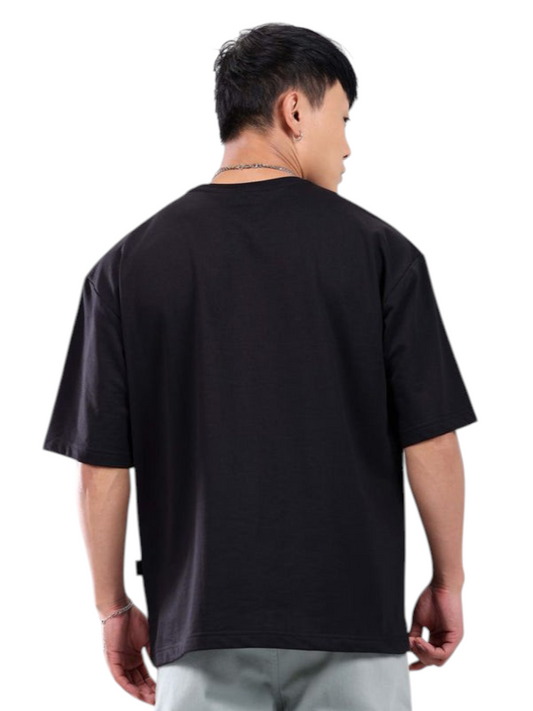 Minimalist Black Drop Shoulder Oversized T-Shirt – Unisex Streetwear