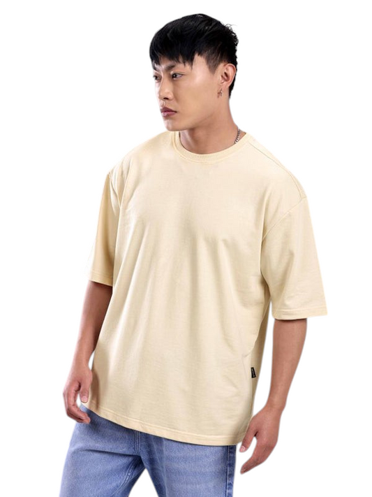 Minimalist Beige Drop Shoulder Oversized T-Shirt – Unisex Streetwear