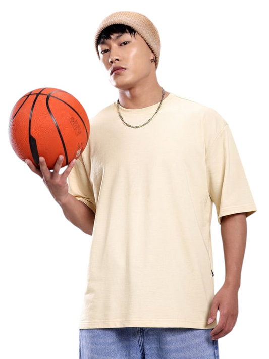 Minimalist Beige Drop Shoulder Oversized T-Shirt – Unisex Streetwear