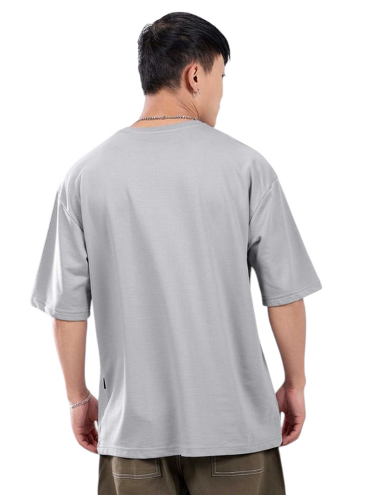 Minimalist Gray Drop Shoulder Oversized T-Shirt – Unisex Streetwear