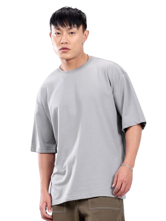 Minimalist Gray Drop Shoulder Oversized T-Shirt – Unisex Streetwear