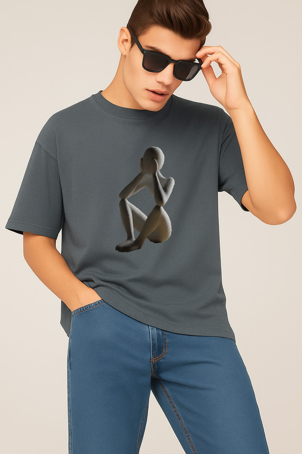 Premium Tee With Abstract Sitting Figure Print