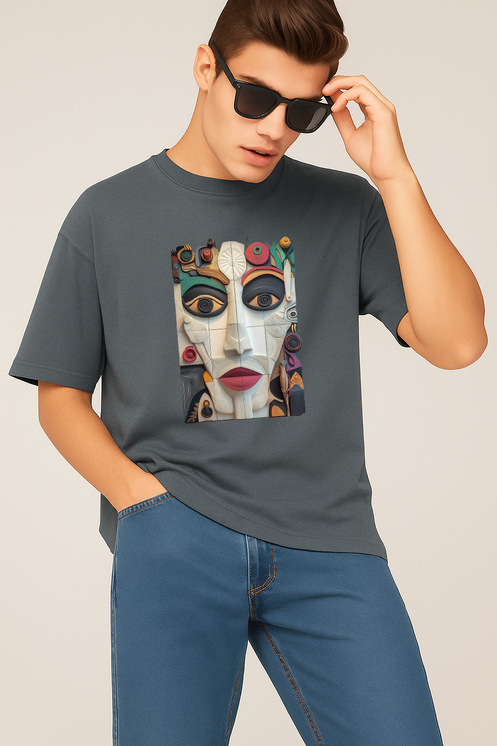 Premium Abstract Face Art Graphic T-Shirt β Colorful Modern Design Tee