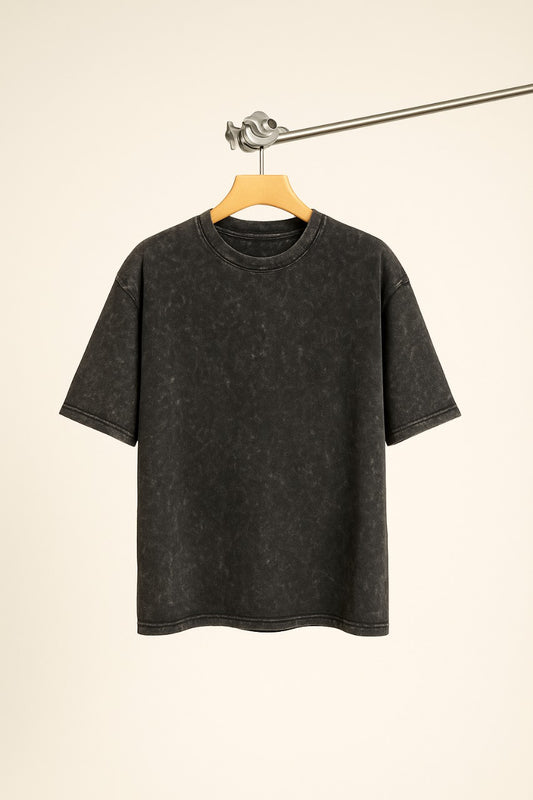 Acid Washed Plain Oversized T-Shirt - Coffee