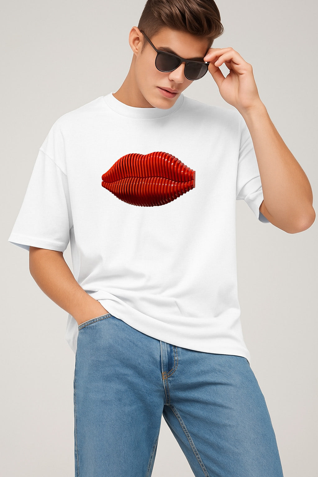 Premium Graphic T-Shirt with 3D Red Lips – Bold Artistic Streetwear