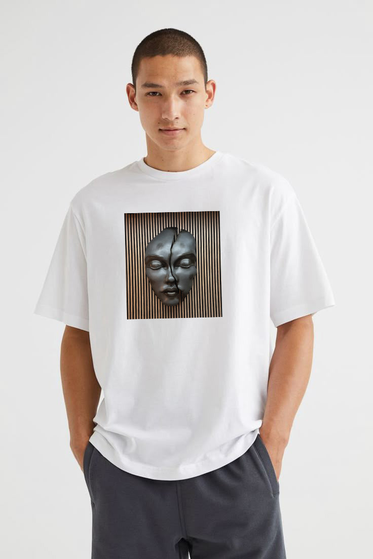 Premium Oversized T-Shirt with Abstract Broken Face Wall Art Print