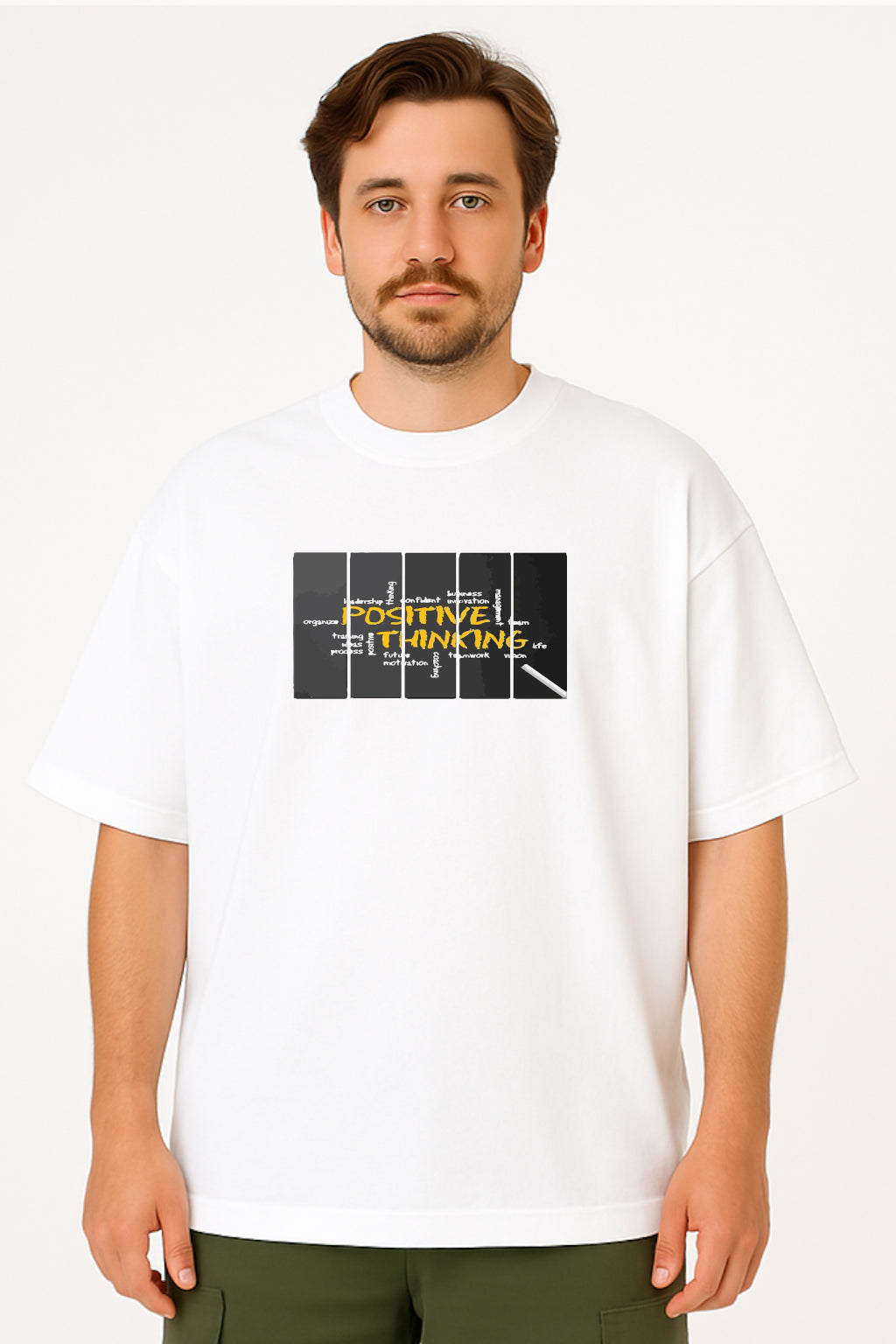 Oversized T-Shirt with "Positive Thinking" Graphic Print