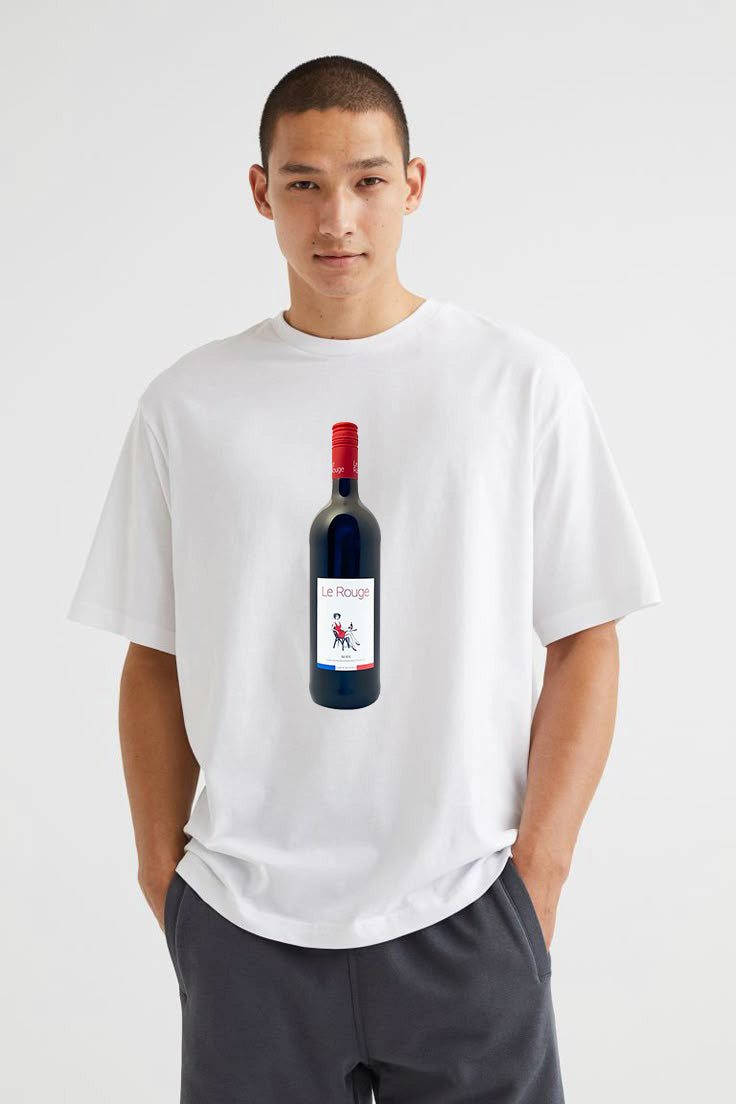 Premium Oversized T-Shirt with Red Wine Bottle Graphic Print