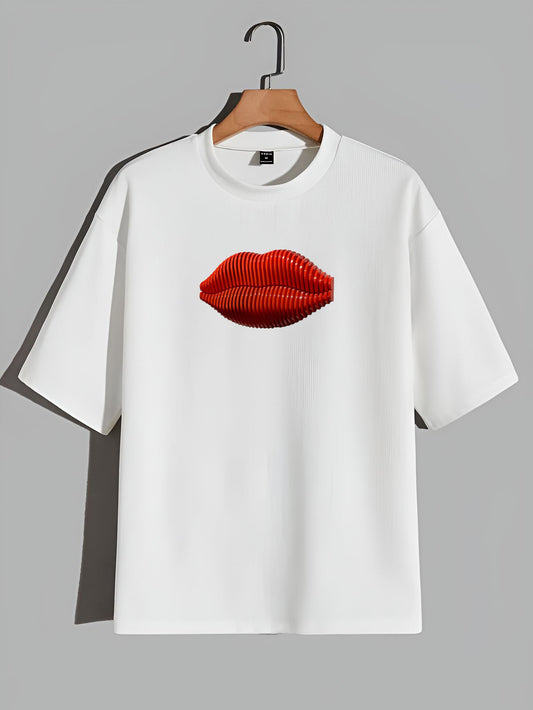 Premium Graphic T-Shirt with 3D Red Lips – Bold Artistic Streetwear