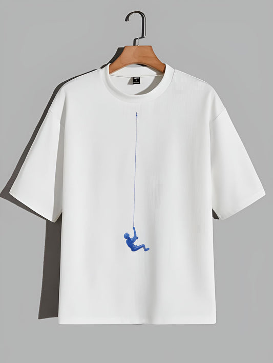 Premium Oversized T-Shirt with Minimal Blue Climber Rope Graphic