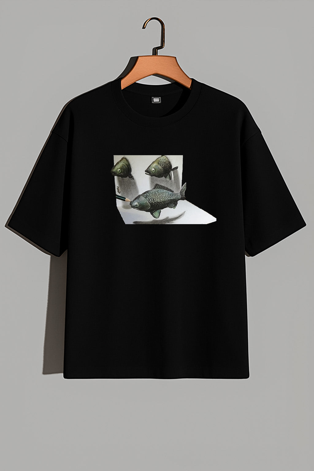 Premium 3D Illusion Fish Art Oversized Tee